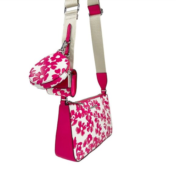 NEW Michael Kors Floral Jet Set S Crossbody W/ Tech Attachment Bag Dragon fruit - Picture 7 of 10